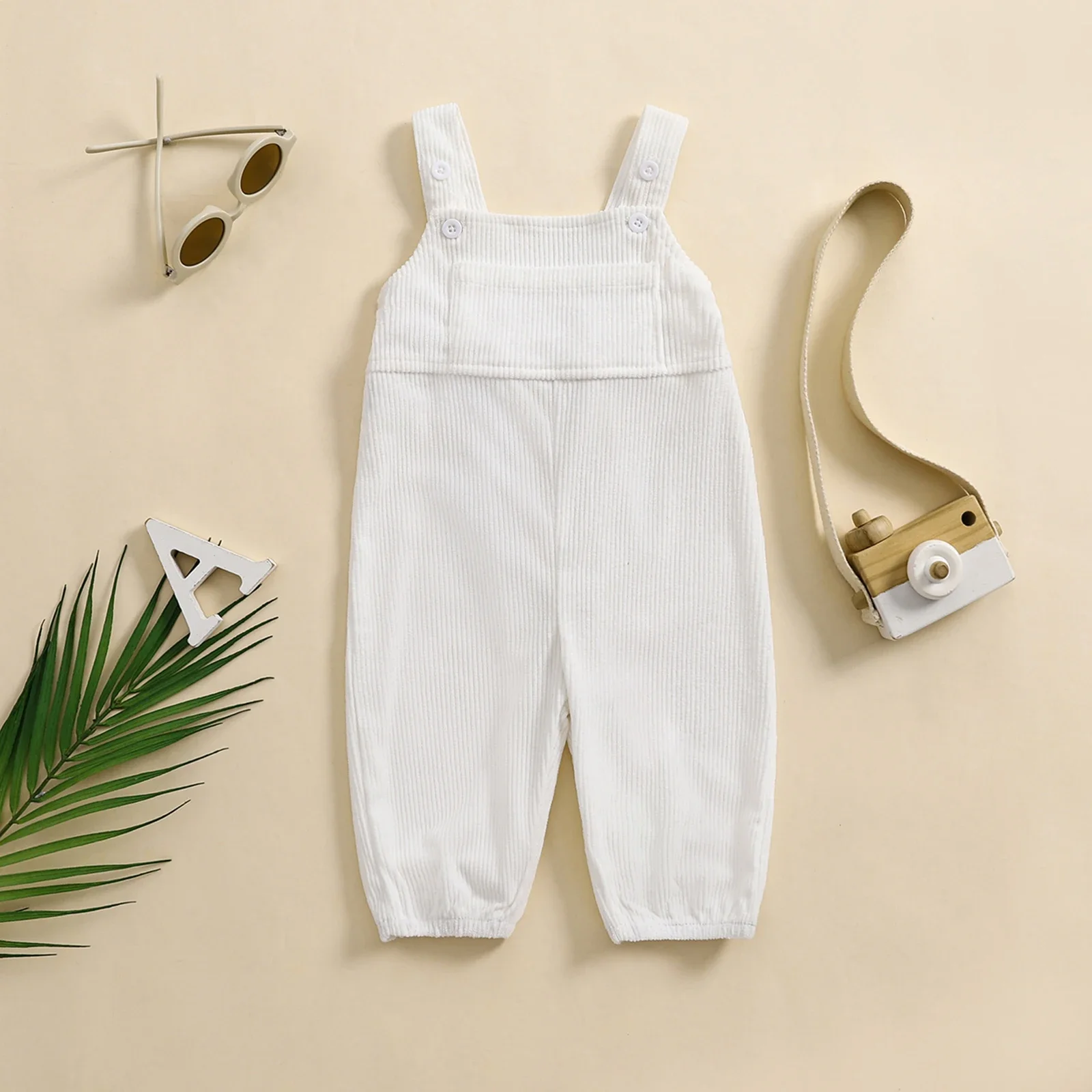 Little Girls Boy Corduroy Overalls Jumpsuit Solid Color Sleeveless Square Neck Full Length Romper Playsuits