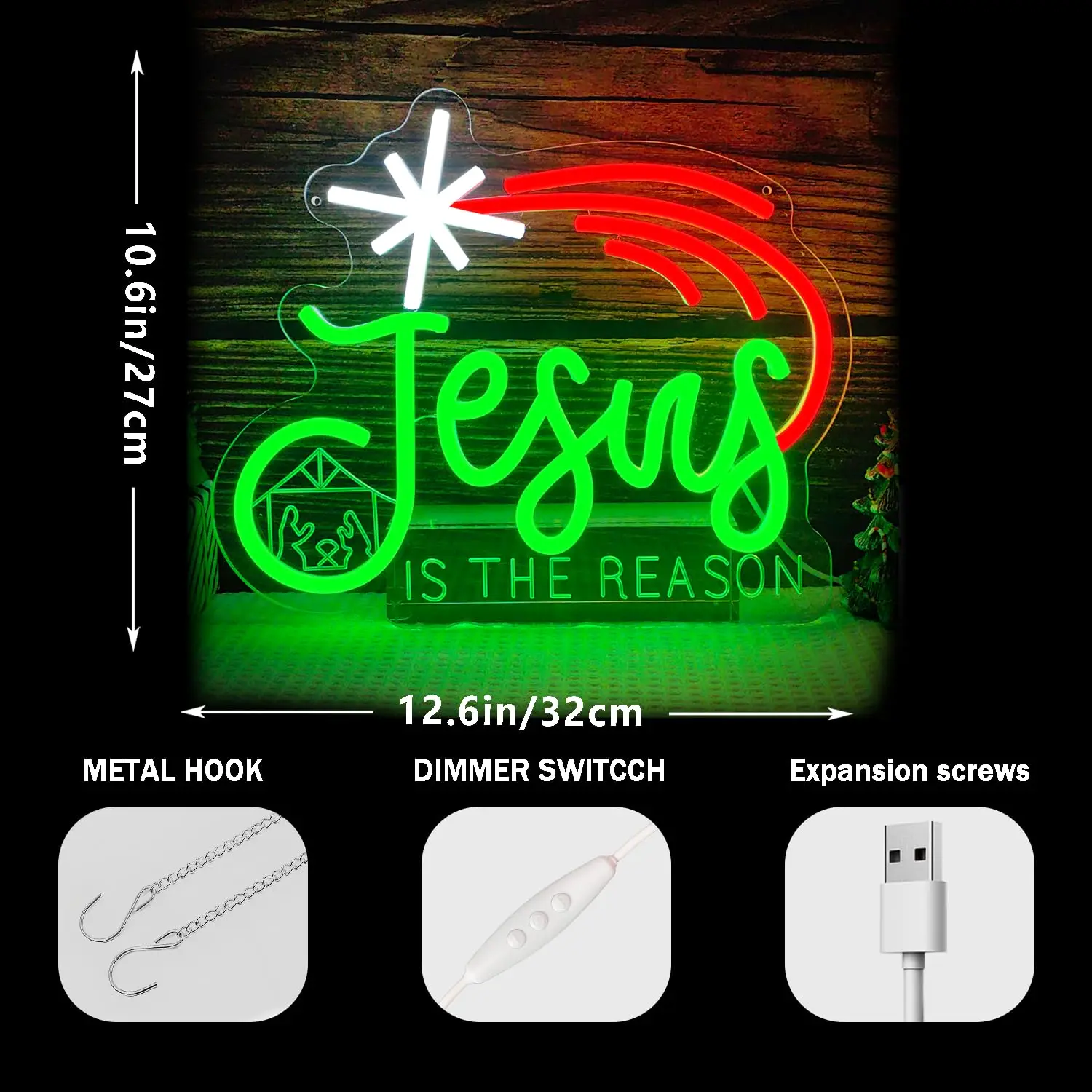 عيد الميلاد النيون عكس الضوء يسوع هو السبب Led تسجيل جدار ديكور لعيد الميلاد حفلة غرفة نوم غرفة المعيشة هدايا المنزل