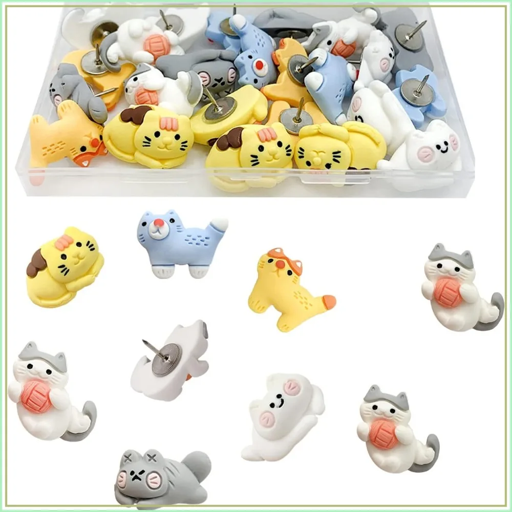 30 Pcs Cat Push Pins Cute Thumbtacks Cartoon Pushpins for Cork Board Photo Memo Paper Menu Maps Drawing Pins