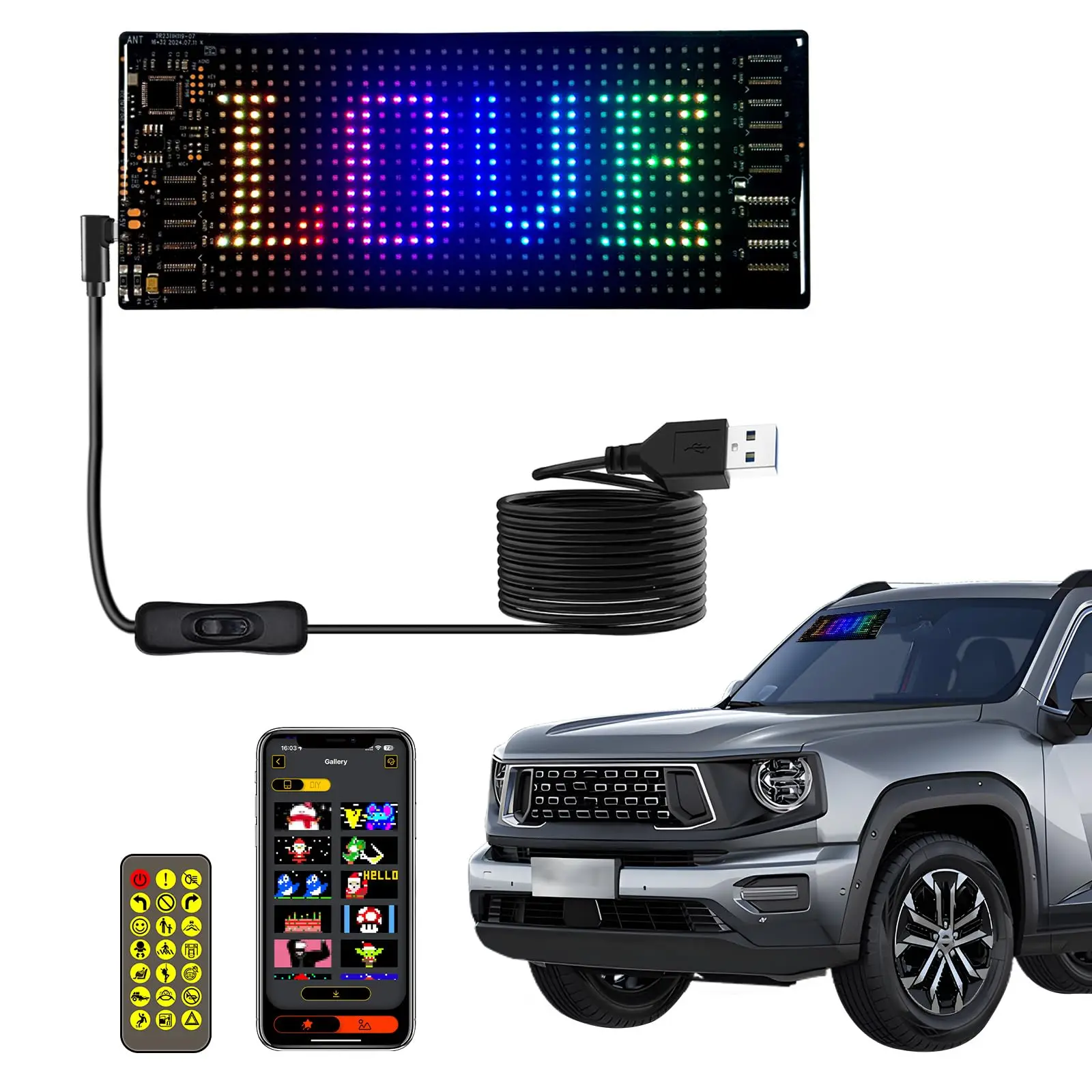 

LED Sign for Car 6.8x2.75''Flexible LED Matrix Panel USB 5V Bluetooth DIY Scrolling Screen Sign for Car Party Wedding Festival