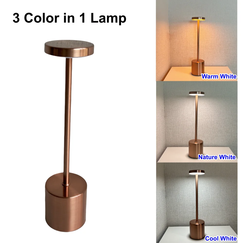 LED Table Lamp Touch Sensor Wireless Reading Lamp Rechargeable Desktop Night Light for Restaurant Hotel Bar Cafe Bedroom Decor