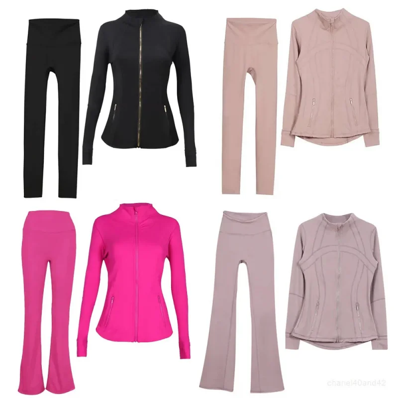 2026 Workout set Women Yoga Sets Jackets Shorts Leggings Flared Pants sets High Waist Sports Zip Up Coat Elastic