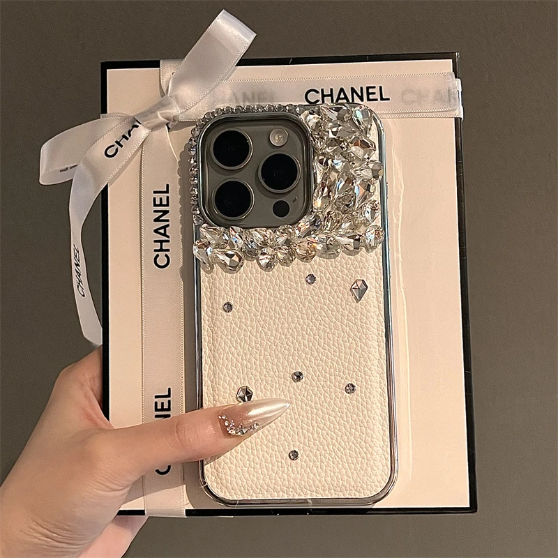 Luxurious Leather diamond Phone Case For iPhone 16 14 13 12 15 Pro Max Glitter for iPhone 15 16 14 Plus + High Qualitye Cover