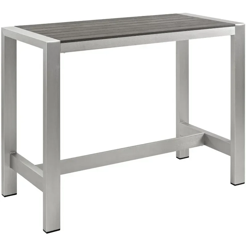 

Outdoor Patio Rectangle Bar Table in Silver Gray,features Plastic Wood Grain Slats and A Durable Anodized Aluminum Frame