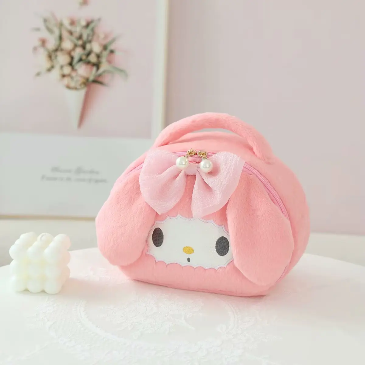 Sanrio Cute Cosmetic Bag Kuromi My Melody Plush Bag Lovely Anime Pochacco Cinnamoroll Girl Handbag Large Capacity