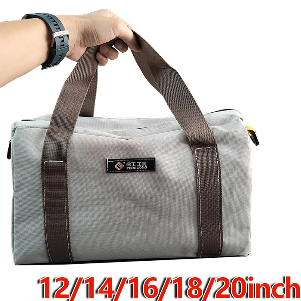 Large Capacity Storage Tool Bag Thickened Canvas Electrician Bag Waterproof Heavy Duty Tool Bag Tote Bag 12/14/16/18/20inch