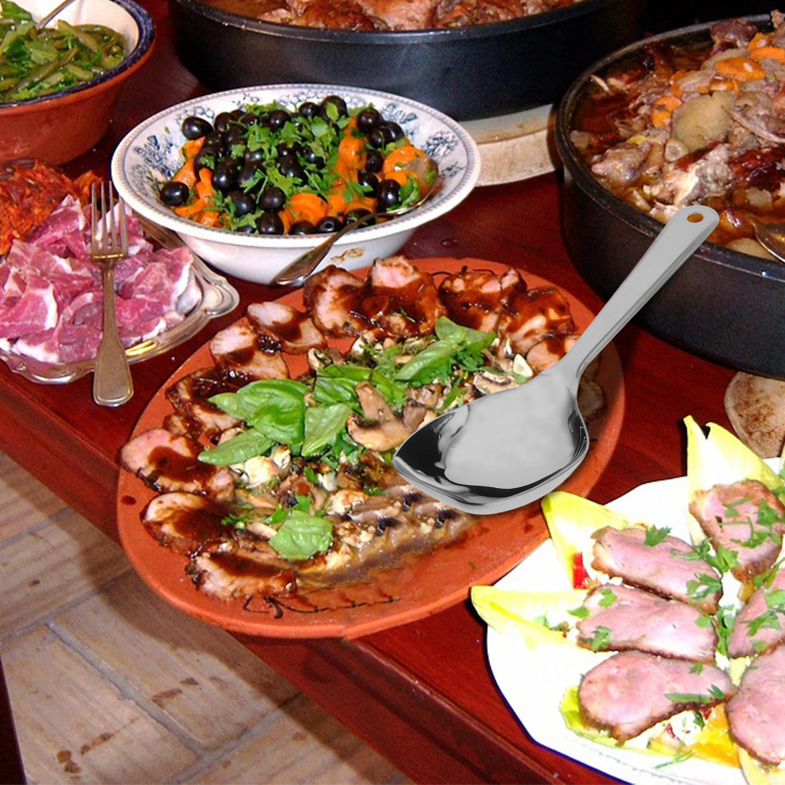 

Stainless Steel Serving Spoon Extra Long Handle Deep Bowl Square Head Ladle For Buffet Hotel Restaurant Food Serving