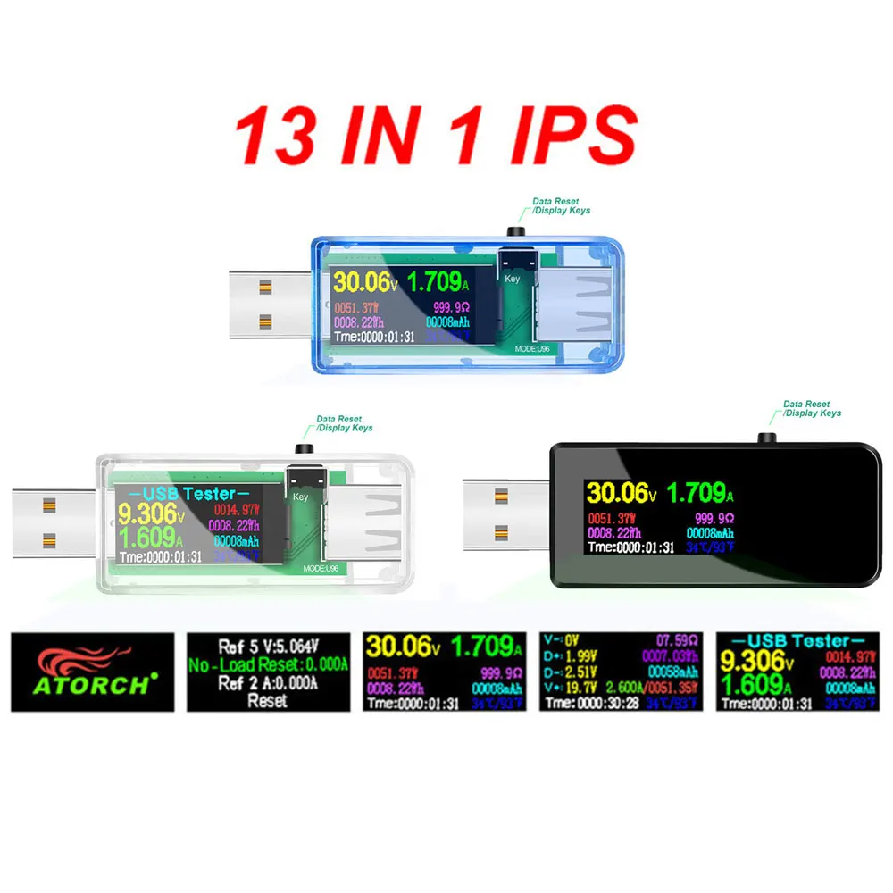 U96P 13 in 1 USB Tester Current Voltage Indicator Electric Ammeter Power Meter Charge DC Digital Multimeter Voltmeter Wattmeter