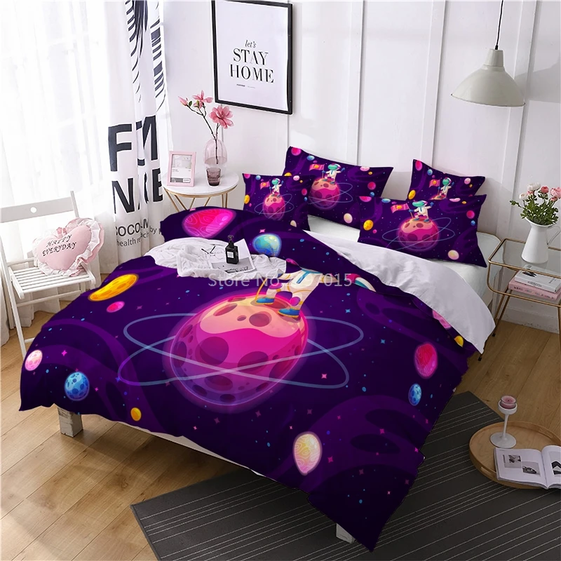 Cartoon Space Bedding Set Aviation Astronaut Duvet Cover Set Pillowcase Boys Blue Sky Dream Quilt Cover Twin Single Double Sizes