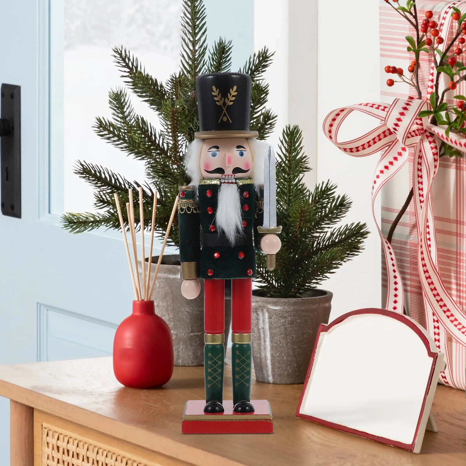 

Vintage Style Nutcracker Statue for Christmas Mantel Shelf Display Traditional Party Table Decoration Wooden Soldier Puppet