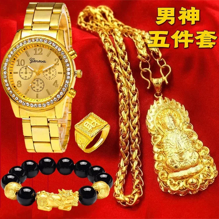 

Gift Plated 100% Real Gold 24k Watch 999 Necklace Men's Aggressive 999 Large Chain Thick New Style Pure 18K Gold Jewelry