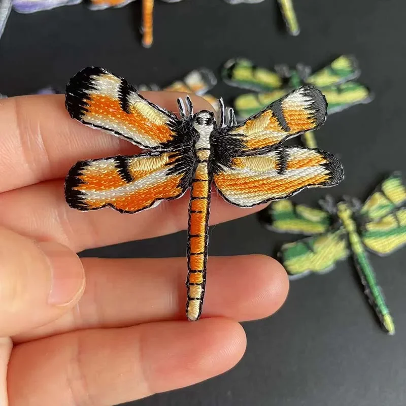 4.5*6CM/Simulated Dragonfly Fabric Applique Patches Thermocollant Iron On Embroidered Sticker for Clothing,Jacket Repair Patch