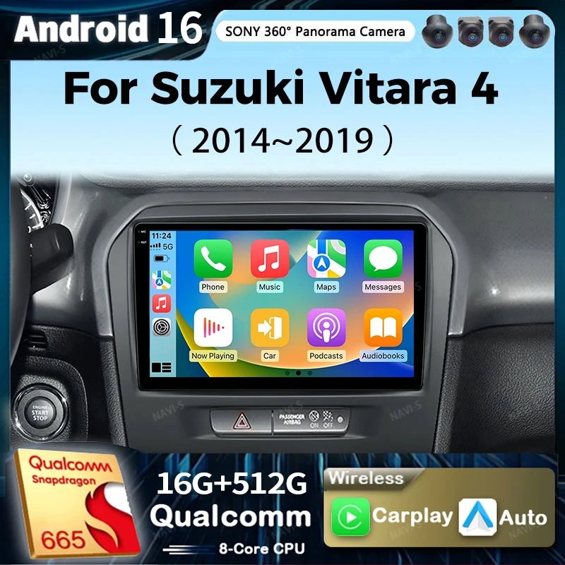 Radio para Auto Android 16 con CarPlay Inalámbrico y Android Auto para Suzuki Vitara 4 2014-2019, Reproductor Multimedia 4G, GPS, Autoradio Estéreo 2 Din