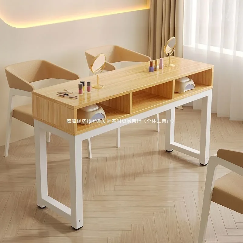 Japanese manicure table three people double wooden simple double-layer storage storage