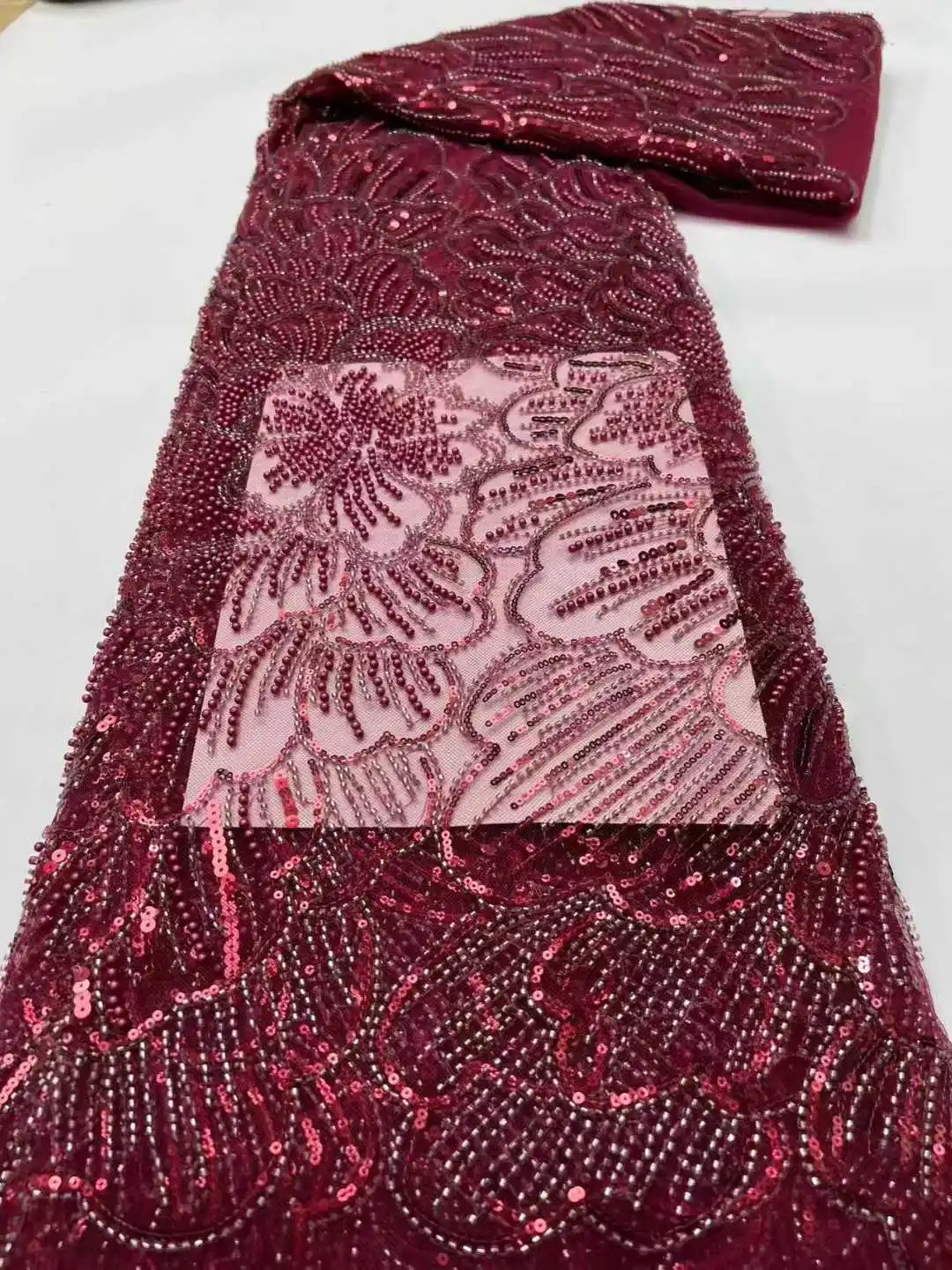 

African Mesh Sequins Lace Fabric 5Yards New Nigerian French Tulle Beads Net Lace Fabrics for Woman Wedding Party Dresses