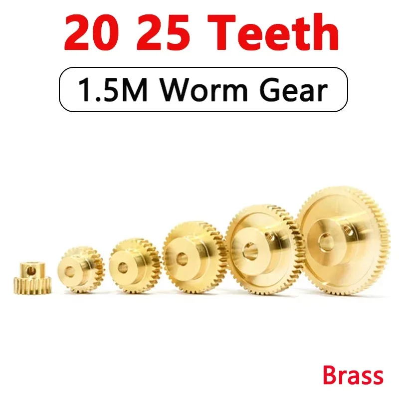 

1pc Turbine Worm Gear 1.5M 20 25 Teeth Transmission Ratio 1:20 1:25 Brass Gear 45# Steel Worm Rod 1.5 Module 20T 25T