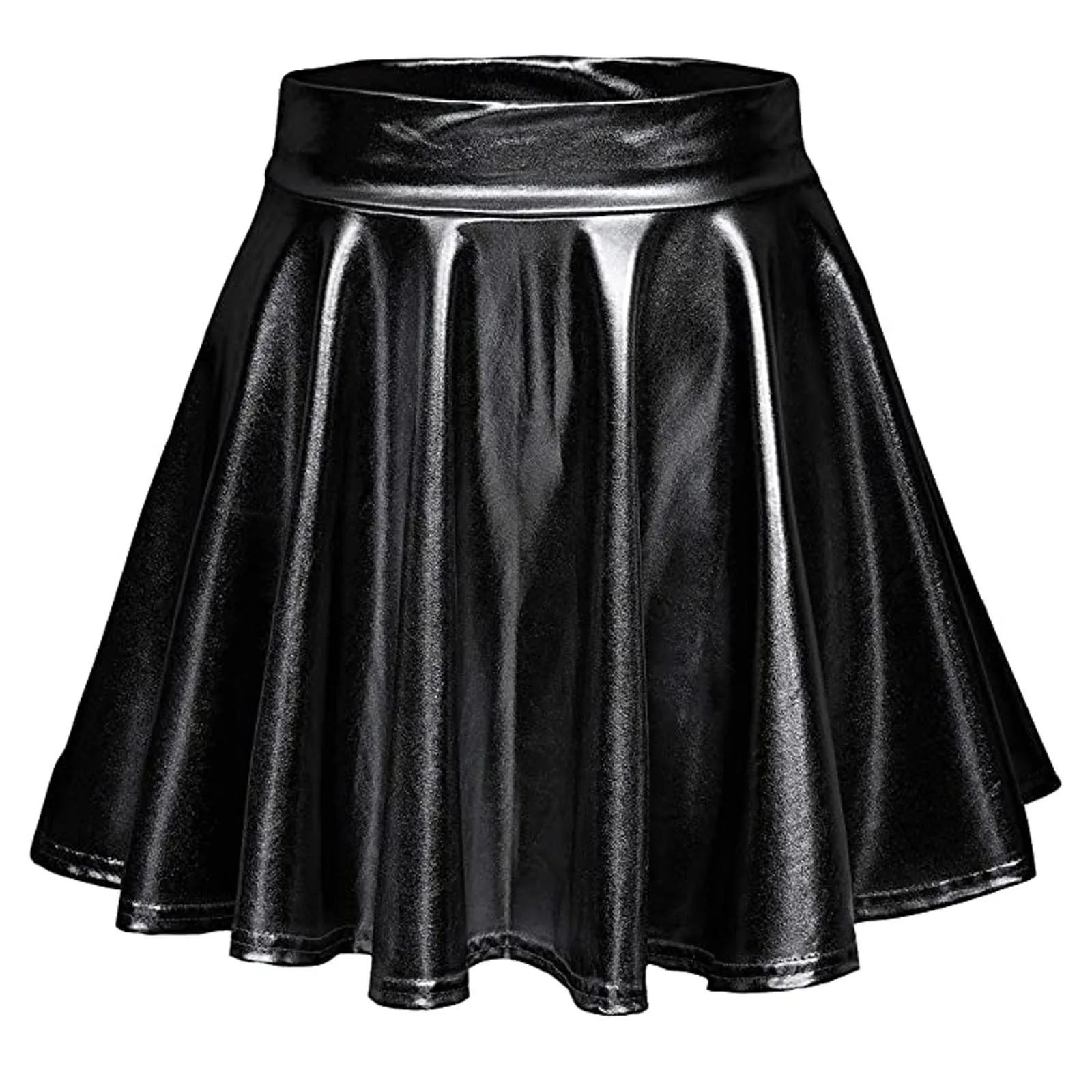 

Fashion Shiny Metallic Pleated A-line Skirt Stretchy High Waist Mini Skirts for Carnival Party Performance Nightclub Rave Dance