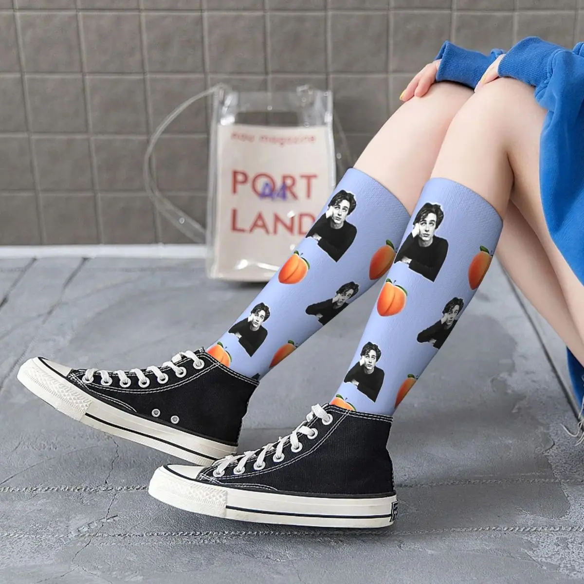 Timothee-Chaussettes à motif Chalamet pour hommes et femmes, bas absorbant la sueur Harajuku, chaussettes longues toutes saisons, cadeau d'anniversaire