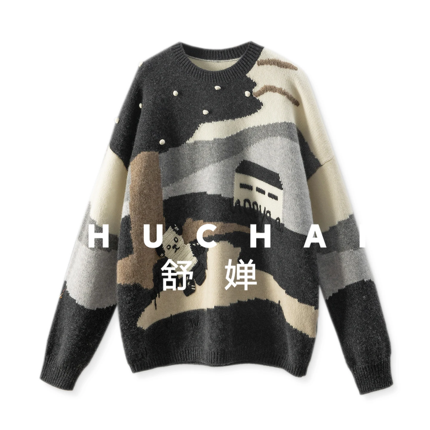 

French Pure Hand Hook Flower + Inlaid Flower 100 Cashmere Crew Neck Sweater Women's 02J9 Tops Women 2025