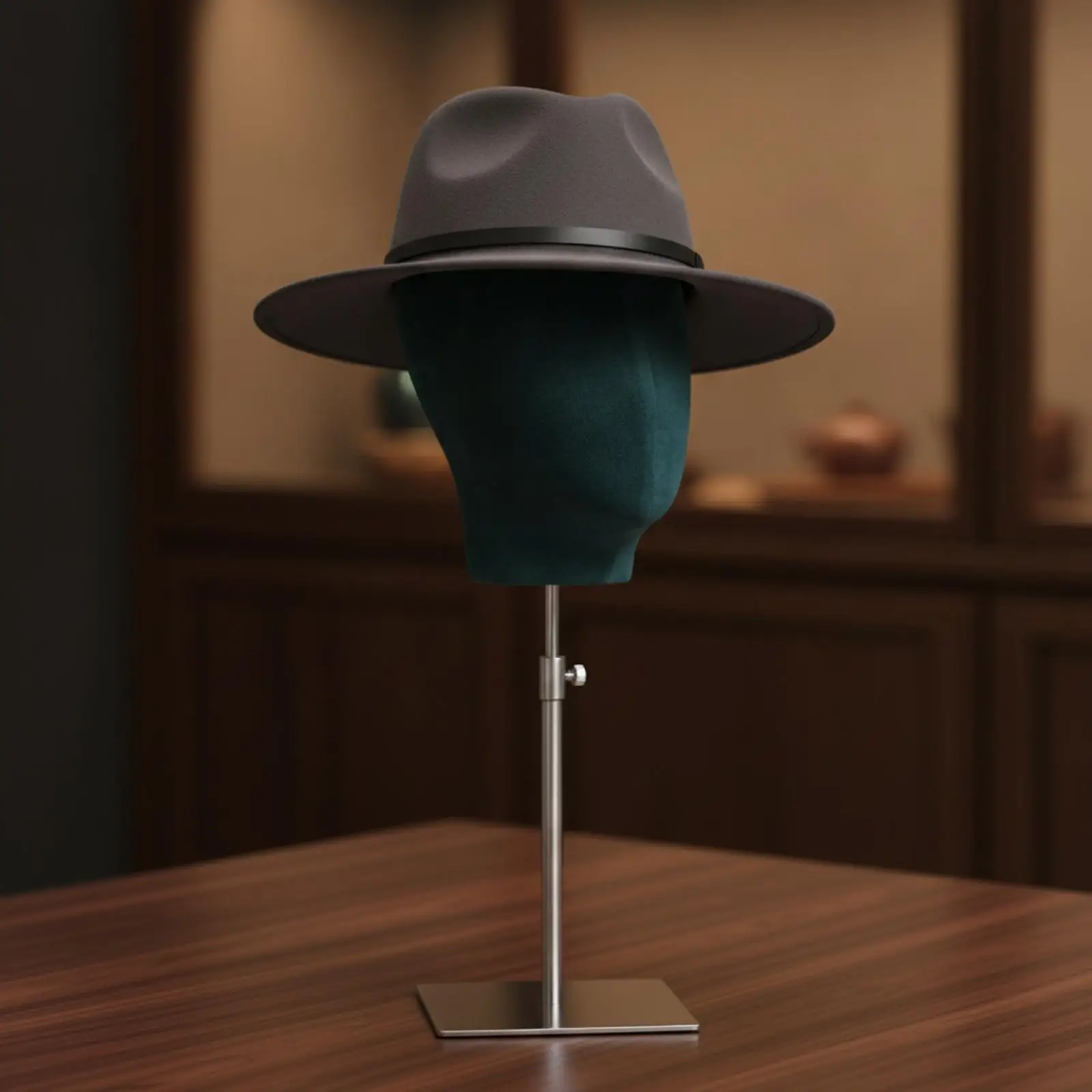 Mannequin Head with Stand Adjustable Hat Display with Square Base Textile-wrappedCovered Hairpiece Display with Metal Base for