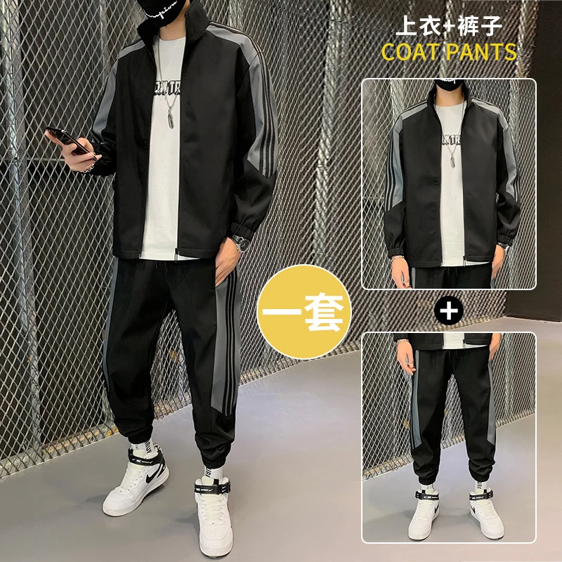 Hip-hop terno masculino conjunto de ternos de pista sweatsuit homem treino dos homens conjunto pant zíper bolsos outwear 2pc jaqueta + calças define