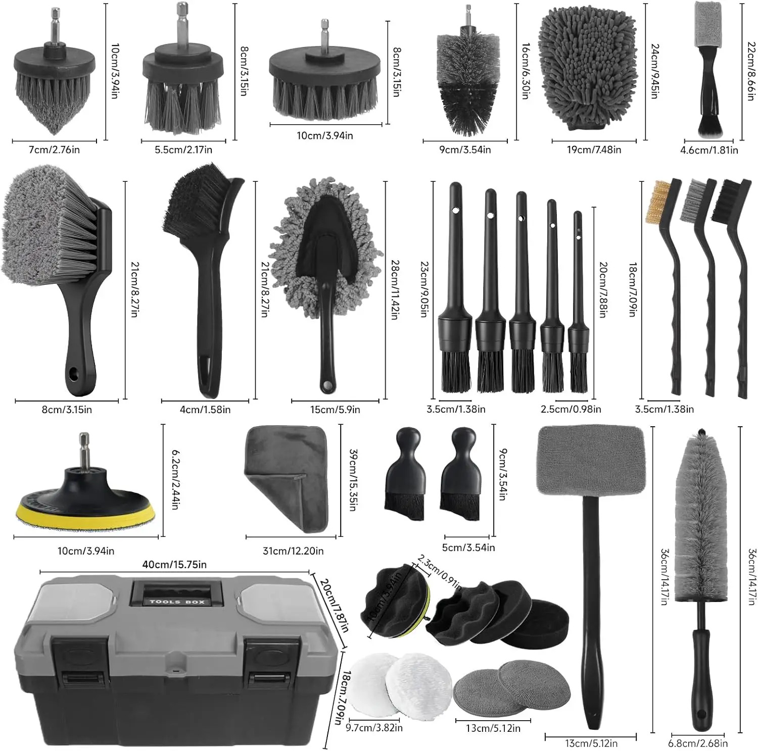 Car Detailing Kit, 36Pcs Professional Car Cleaning Tools for Interior Exterior Wheels, with Windshield Tool and Storage Box