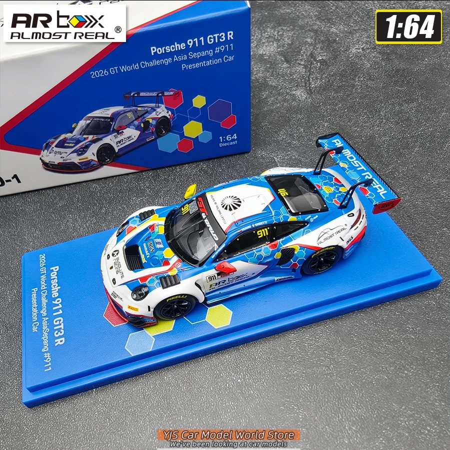 AR BOX Diecast Model 1/64 Porsche 911 GT3 R 2026 GT World Challenge  Asia Sepang #911 Presentation Car  Car Model