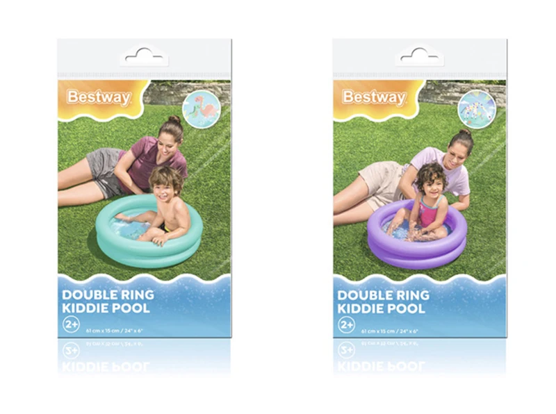 24 "x 6" dubbele ring kinderzwembad opblaasbaar draagbaar achtertuin zwemmen speelzwembad badkuip baby puur groen paars 1 persoon