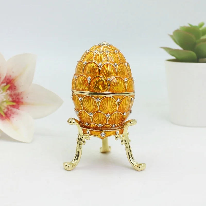 SHINNYGIFTS Easter Egg Trinket Box Fish Scales Deisgn Hinged Jewelry Storage Box Hand Painted Metal Craft Gift for Home Decor