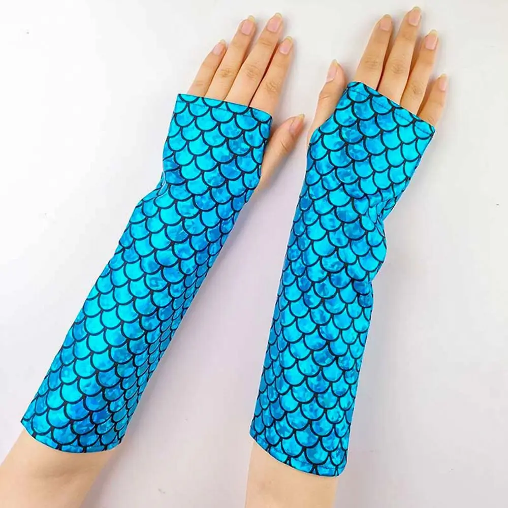 Fancy Colorful Fingerless Gloves Fish Scale Long Arm Sleeves Sun Protection Halloween Stage