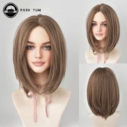 Perruques synthétiques courtes et lisses avec frange pour femmes, postiche de couleur en lin, faux cheveux résistants à la chaleur pour fête Cosplay