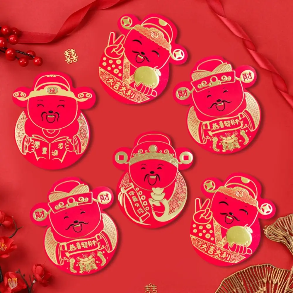 8pcs/set Chinese Style Red Envelope Paper God of Wealth Lucky Money Bag Cartoon Blessing Hongbao Spring Festival Envelopes