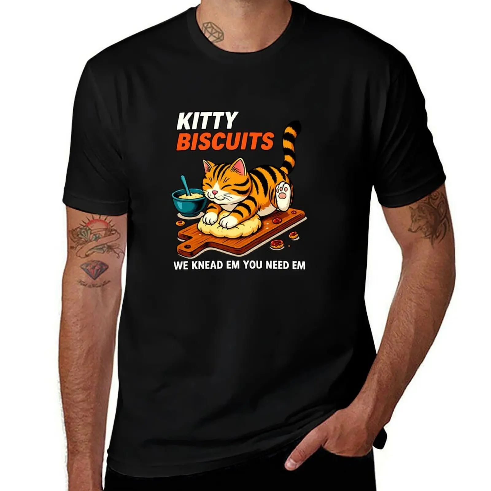 

Kitty Biscuits Bakery, Cute Cat Kneading Dough, Cat Lover T-Shirt gifts for boyfriend plus size tops shirts men graphic