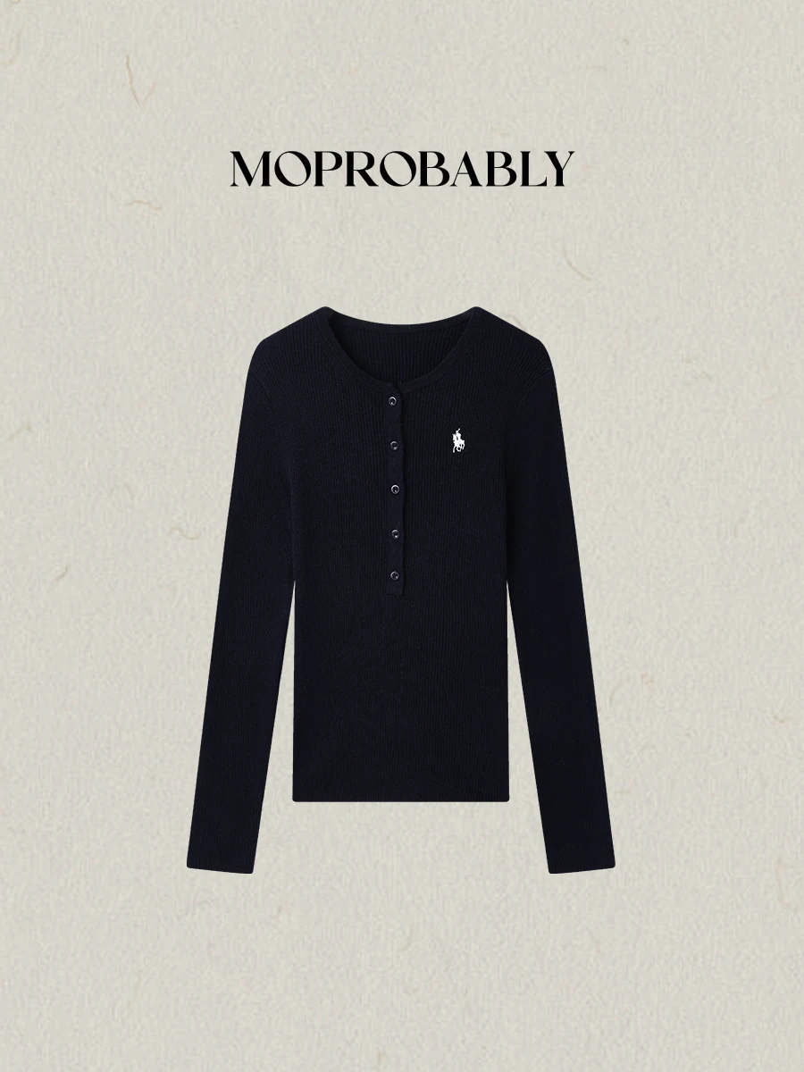 

Ele f-Unbuttoned Knitwear Top for Women Simple Base Layer Slim Fit Versatile Polyester Fiber Long Sve Casual Sle