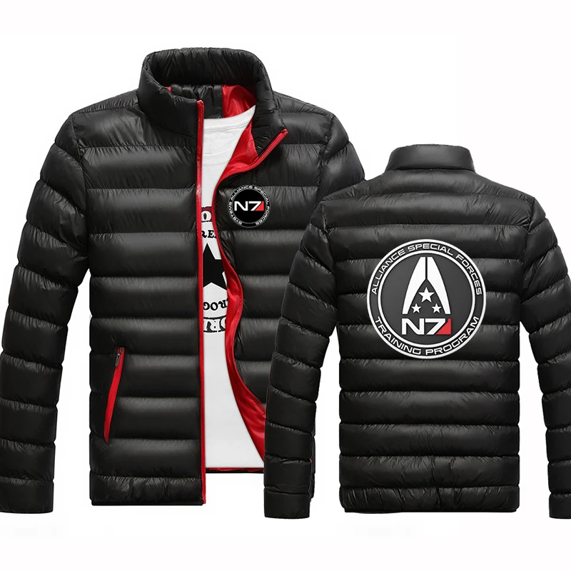 2024 Autumn Winter Men's N7 Mass Effect Logo Print Fashion Solid Color Windproof Warm Simplicity Long Sleeve Padded Jacket Coat