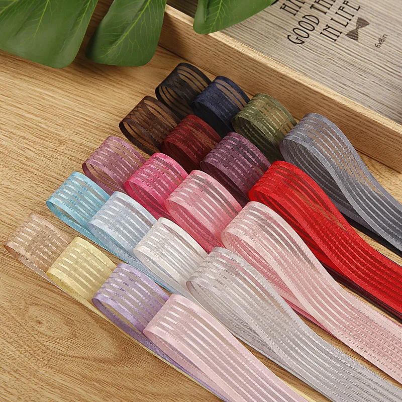 Satin Striped Organza Flower Ribbon Transparent Mesh Tape Hair Bow Wrap Accessories Red White Blue Black Festival Eid Decoration