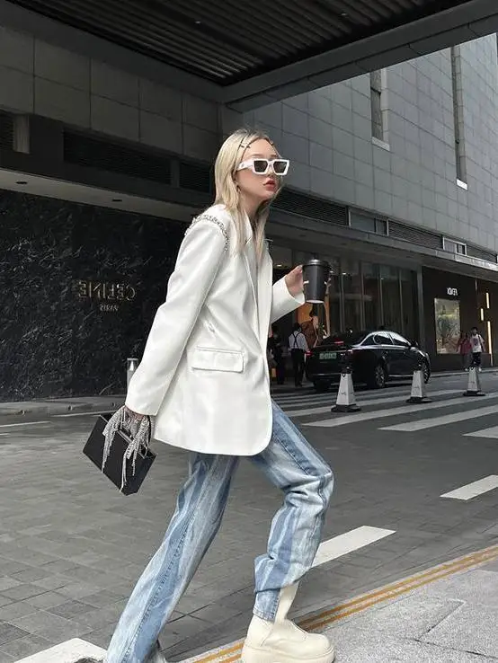 

Blazer Oversize Women Women'S Summer Suit Sequined Dye Comfortable Clothe Thicken Contrasting Hollowed Point Integrated Detail