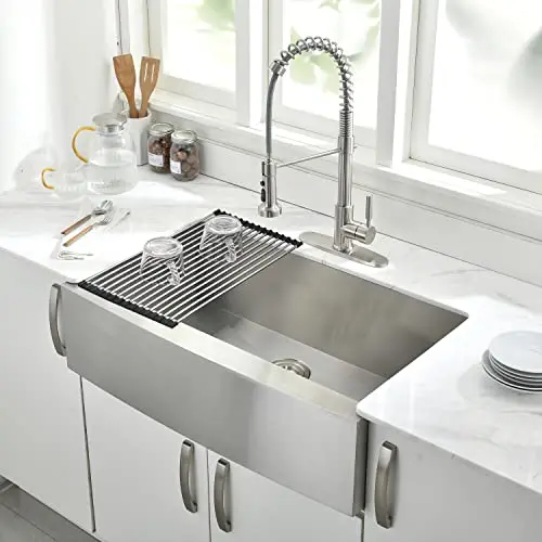 

Stainless Steel 33x22 Inch Apron Front Single Bowl Farmhouse Kitchen Sink, 16 Gauge 304 Grade