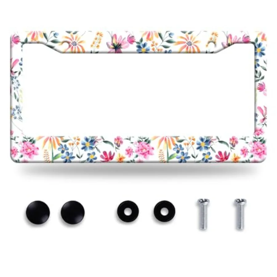 

Colorful Flowers License Plate Frame Pink Floral License Plate Frames Funny Auto Accessory Stainless Steel Cute License Plate D