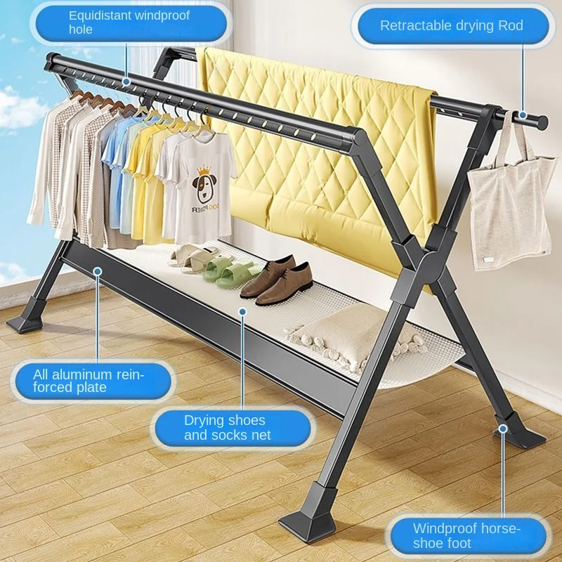 Folding Drying Racks, Floor-to-floor Household Balcony Racks, Indoor Bedroom Telescopic Sandals, Clothes Quilts