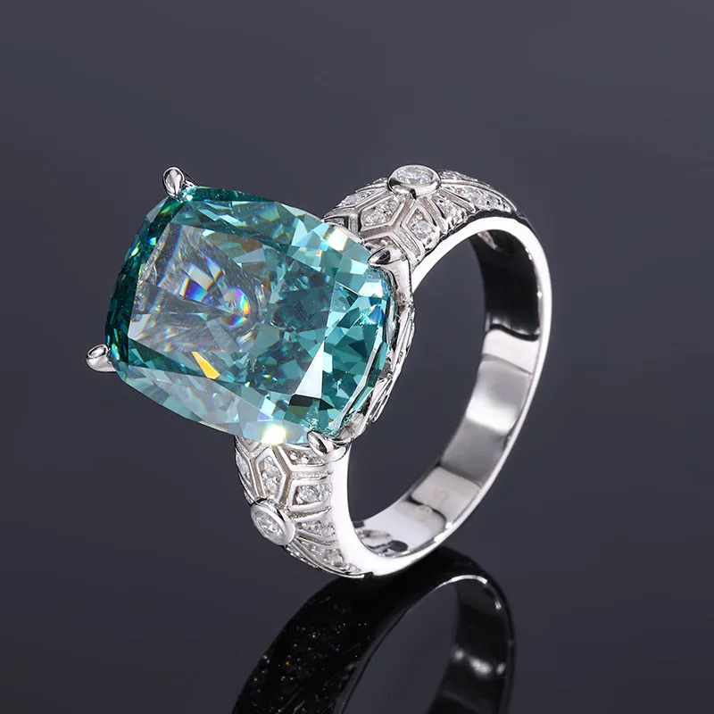 S925 All body Silver New Colorful Treasure High Carbon Diamond Luxury Set Vintage Ring Main Stone 12 * 16