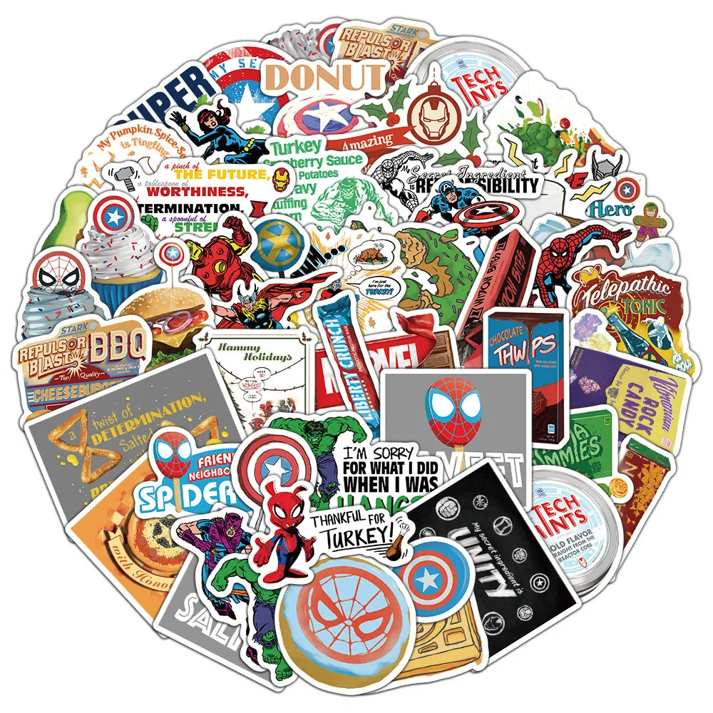 

50pcs Marvel Avengers Graffiti Stickers Waterproof Diy Decals For Phone Laptop Skateboard Notebook Water Bottle Helmet Decor