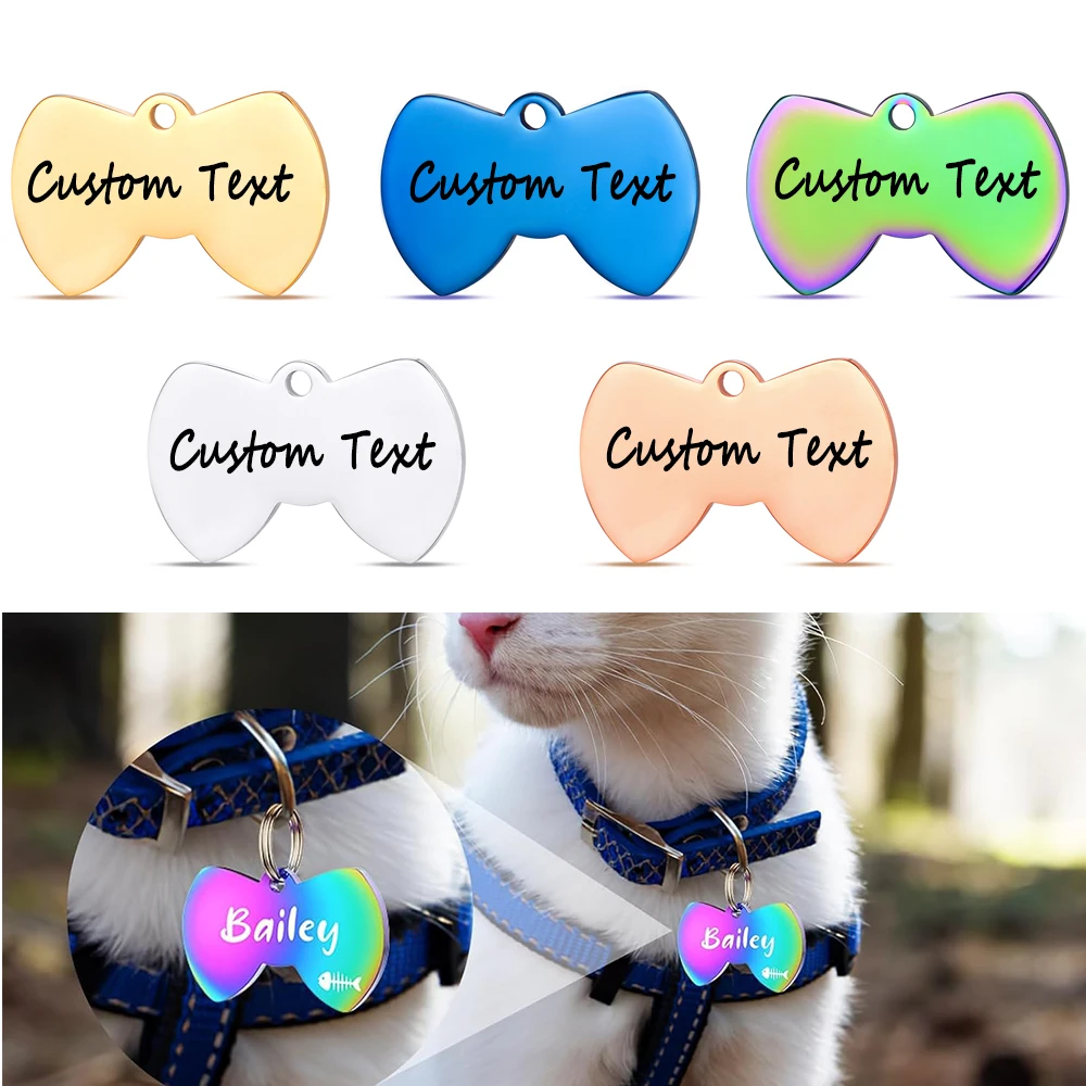 

Personalized Dog Tag Custom Deep Engraved Durable Stainless Steel Pet ID Name Tag Designer Regular Size Bow Tie