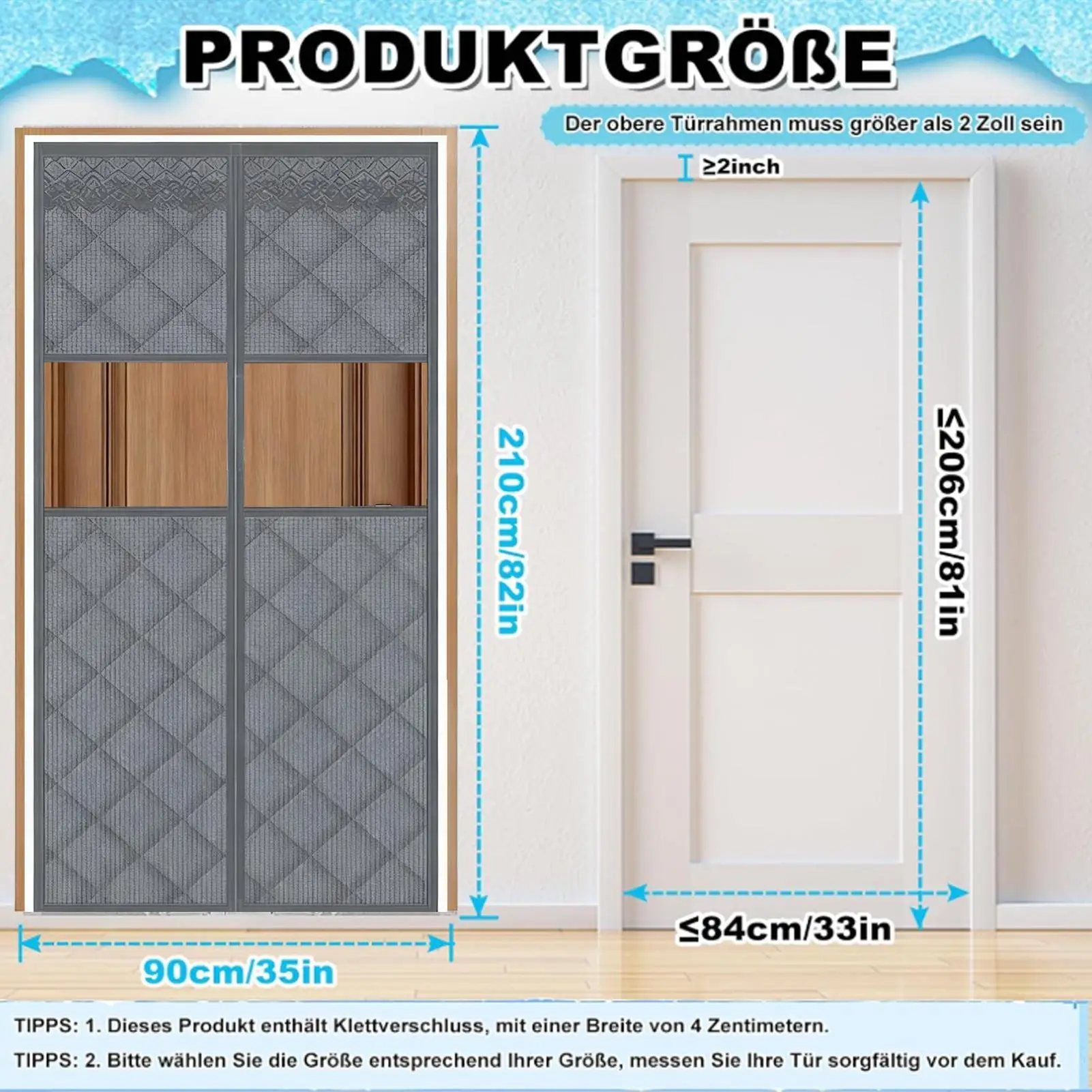 غطاء باب شتوي حاجز مغناطيسي سميك مع نافذة شفافة غطاء باب أمامي مقاوم للطقس لمدخل المنزل الشتوي #4