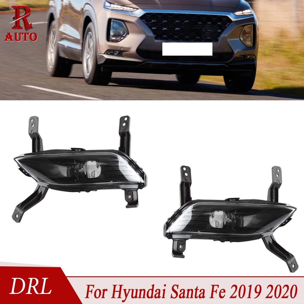 

R-AUTO Day Light Fog Lamp 12V DRL Waterproof White 2pcs Car LED Daytime Running Light For Hyundai Santa Fe 2019 2020 Car Lights