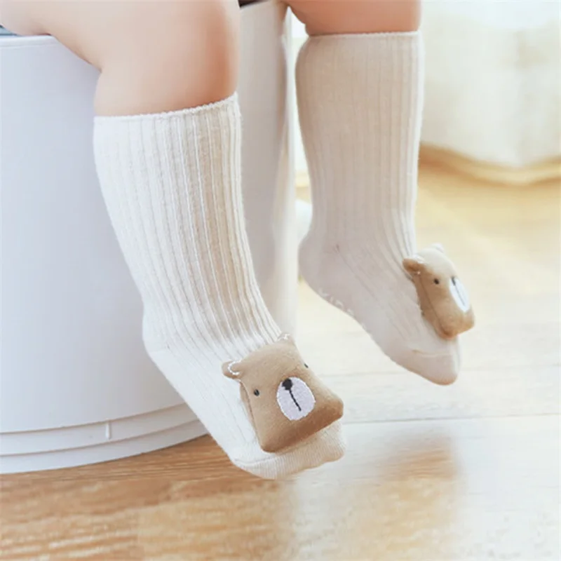 EWODOS Infant Baby Boys Girls Non Slip Floor Socks Cartoon Animal Doll Toddler Walking Socks with Grips Knee High Cute Socks