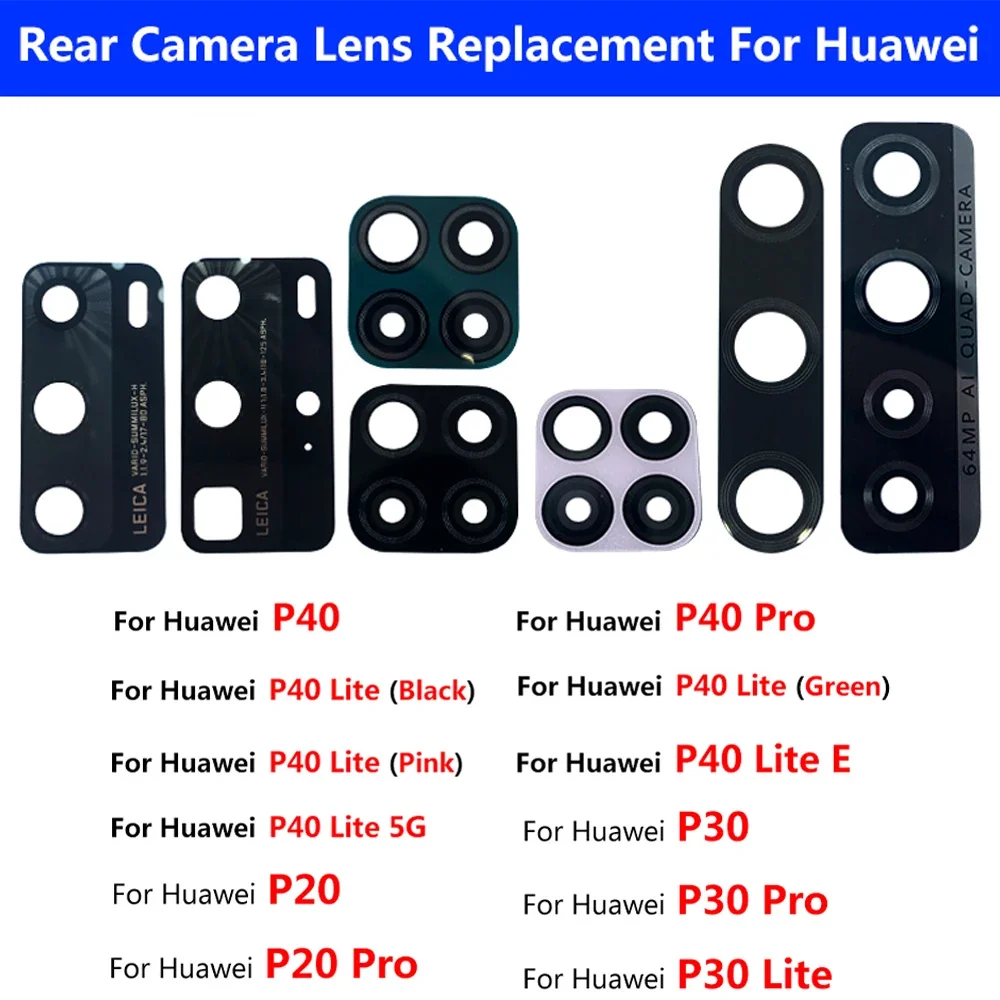 100% Original For Huawei P50 P40 Lite 5G P40 Lite E P40 P30 Lite P20 Pro Back Rear Camera Glass Lens with Glue Replacement +Tool