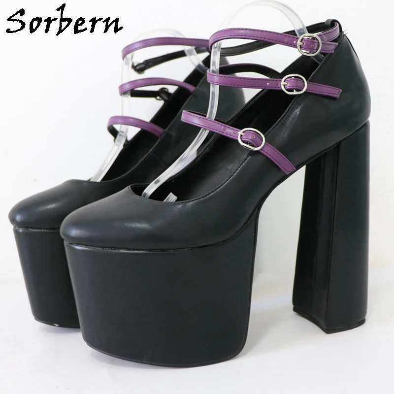 

Sorbern 20Cm Super High Block Heel Women Pump Shoes Invisible / Visible Platform Gladiator Style Sissy Boy Crossdresser Shoes