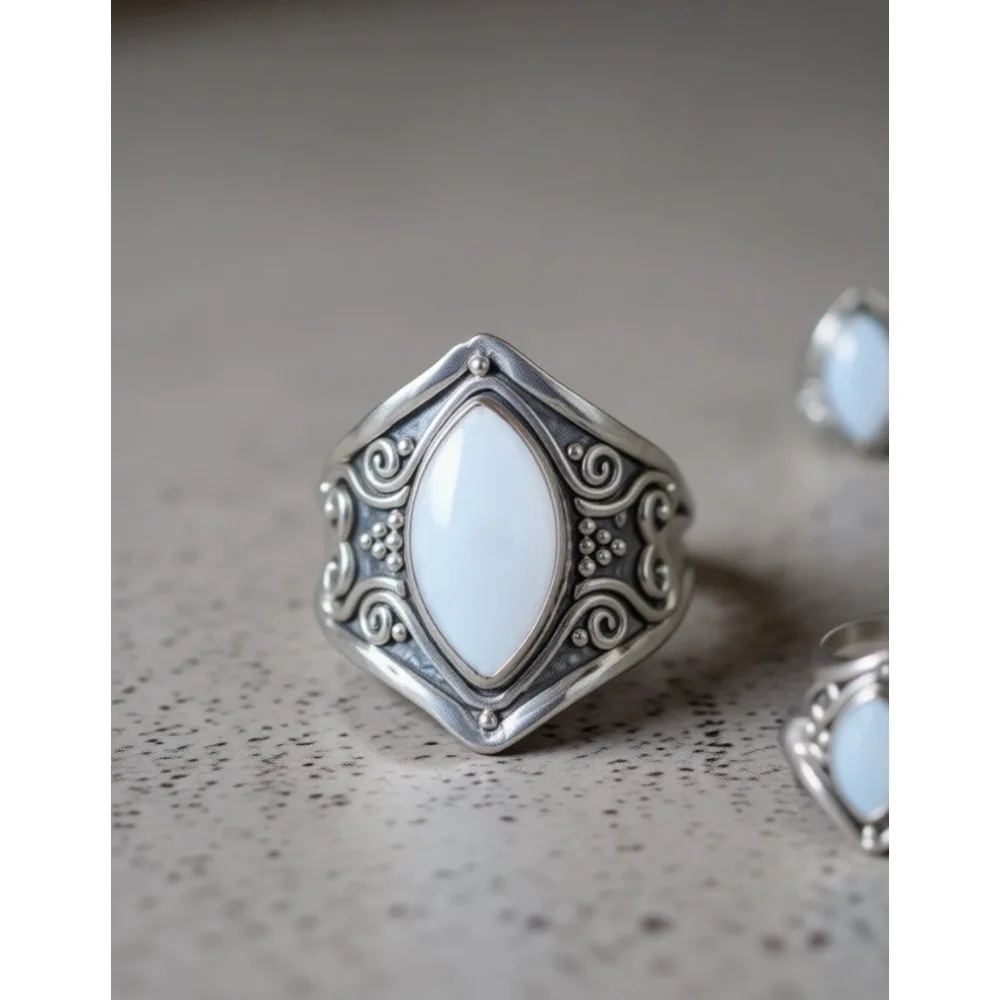 

Винтажное обручальное кольцо с лунным камнем из стерлингового серебра 925 пробы, женские украшения, размер 5-11