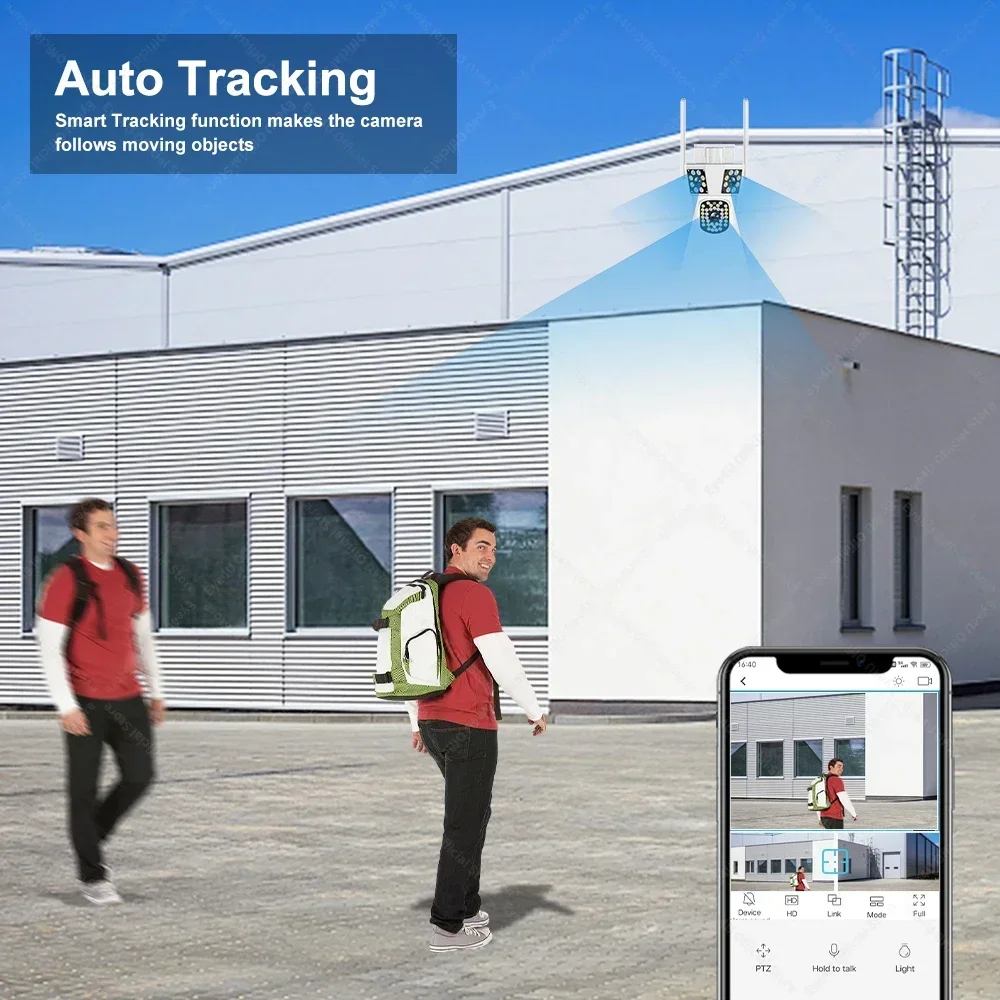 WiFi Camera Outdoor 10X Zoom 6K 12MP Three Screens Auto Tracking PTZ Monitor Security Protection CCTV Video Surveillance